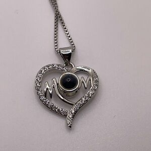 Sterling Silver Mom Heart Pendant Necklace 17” Box Chain 925